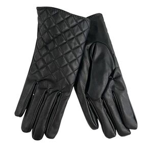 Time & Tru Faux Leather Gloves Woman's L-XL Black Quilted Driving Gloves Stretch